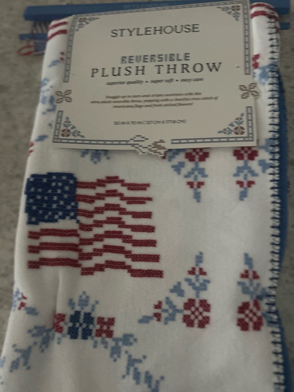 “New” STYLEHOUSE Reversible Plush Throw Blanket - Patriotic Red, White & Blue